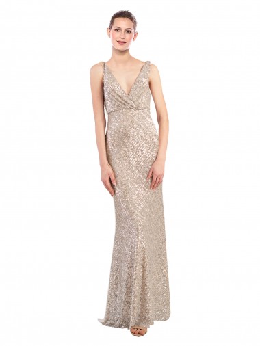 Affordable Faux Surplice V-Neck Slim Sparkling Sequin Prom Dress