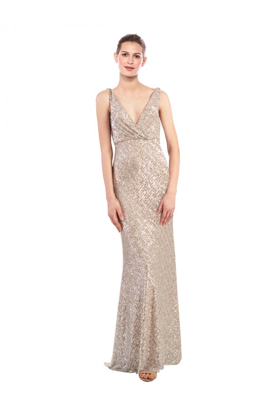 Affordable Faux Surplice V-Neck Slim Sparkling Sequin Prom Dress