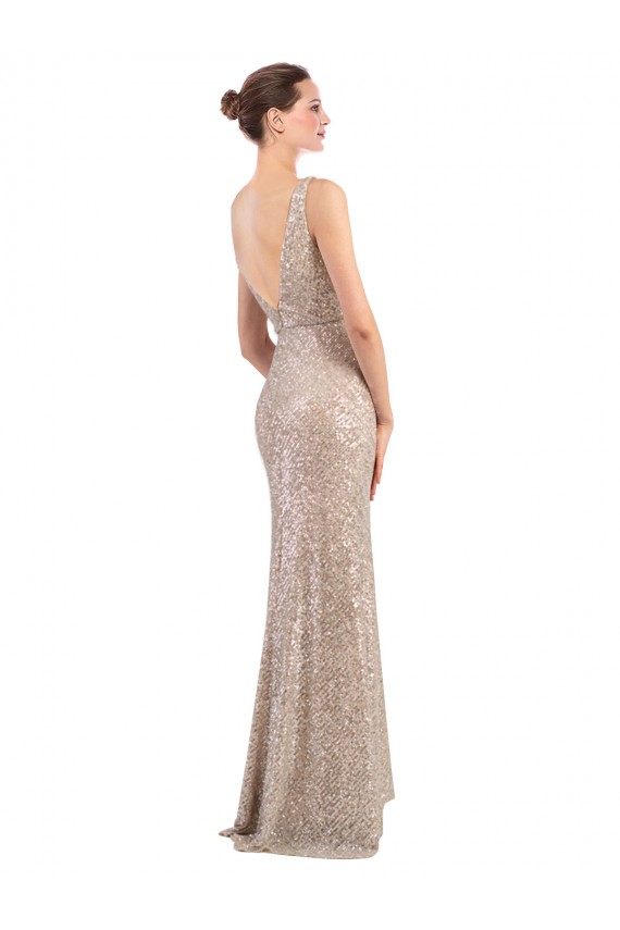 Affordable Faux Surplice V-Neck Slim Sparkling Sequin Prom Dress