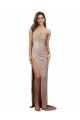 Affordable High Slit Scoop Neck Long Sequin Prom Dress