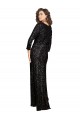 Affordable Deep V-Neckline Full Back Long Sleeves Sparkling Sequin Prom Dress with High Slit
