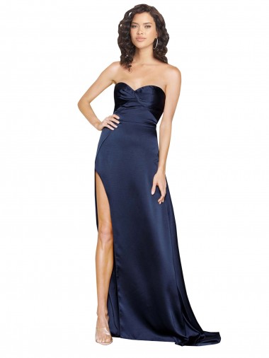 Affordable Knotted Sweetheart Silky Satin Prom Dress with High Side Split