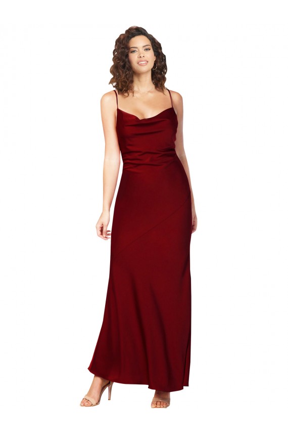 Affordable Cowl Neck Low Back Silky Satin Prom Dress with Thin Back Straps