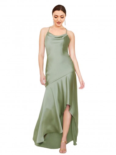 Affordable Silky Satin Prom Dress with Bias Cut Skirt