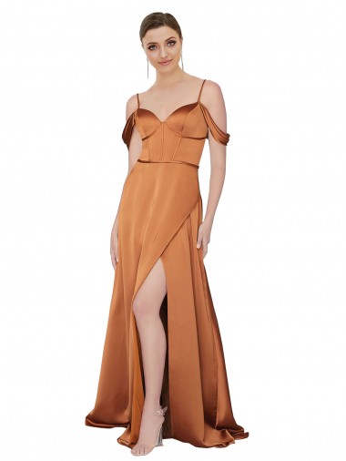Affordable Silky Satin Prom Dress with Bustier Bodice