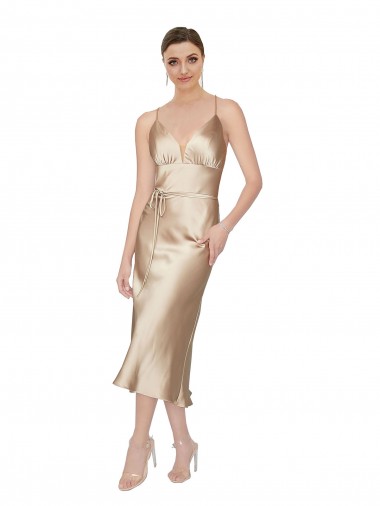 Affordable Empire Waist Silky Satin Midi Length Cocktail Dress / Prom Dress