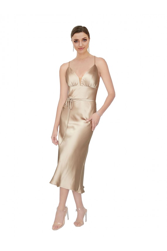 Affordable Empire Waist Silky Satin Midi Length Cocktail Dress / Prom Dress