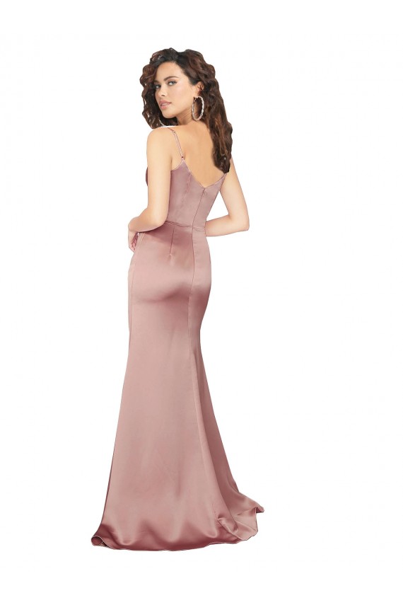 Affordable Floor Length Silky Satin Prom Dress with Front Skirt Slit