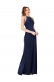 Affordable High Neck Satin Prom Dress with Strappy Back