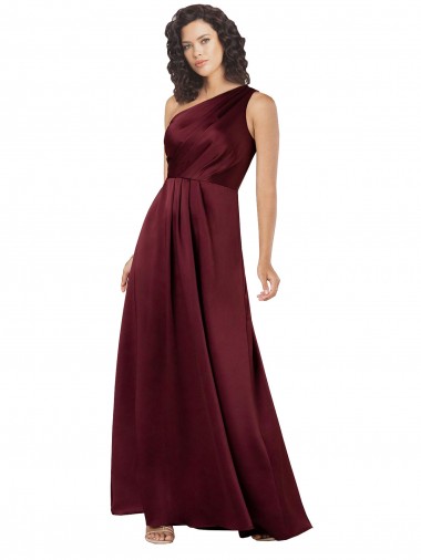 Affordable One Shoulder Silky Satin Prom Dress with Subtle Pleats