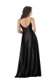 Affordable Full Length V-Neckline Silky Satin Prom Dress with Full Skirt