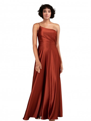 Affordable Sophisticated One Shoulder Silky Satin Prom Dress with Full Skirt