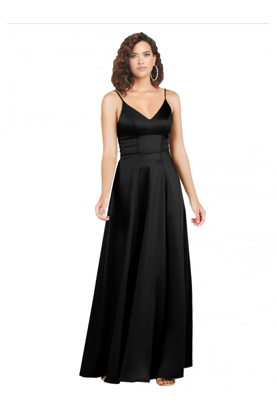 Affordable Silky Satin Floor-Length Long Prom Dress with V-Neckline