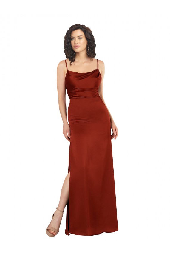 Affordable Floor-Length Silky Satin Prom Dress with Skirt Slit