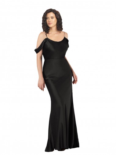 Affordable Off the Shoulder Sleeves Silky Satin Prom Dress with Skirt Slit