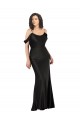 Affordable Off the Shoulder Sleeves Silky Satin Prom Dress with Skirt Slit