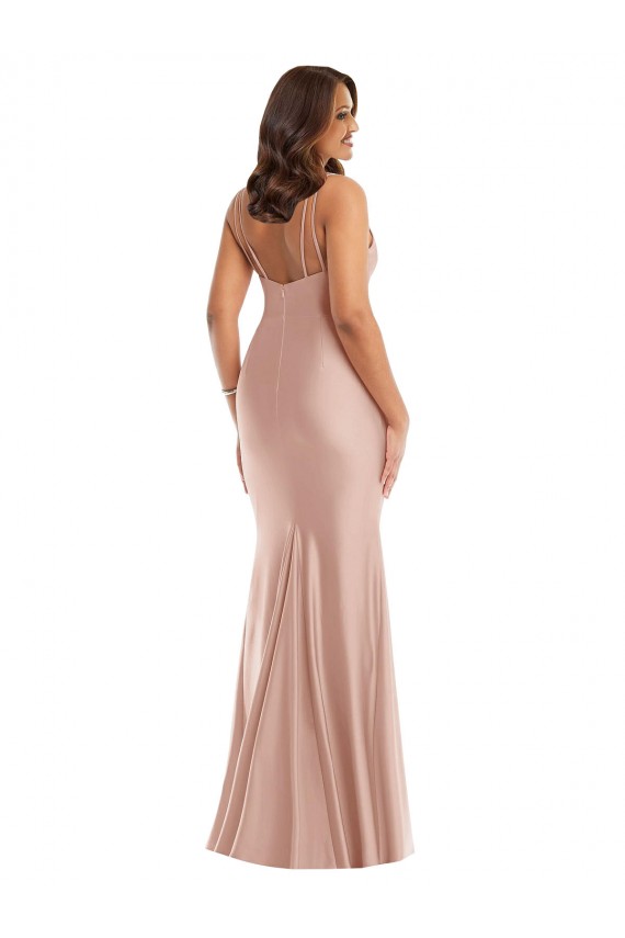 Affordable Deep V-Neck Silky Satin Mermaid Prom Dress with Side Slit