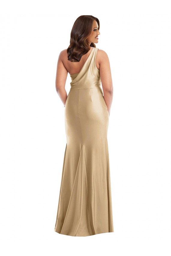 Affordable One Shoulder Asymmetrical Cowl Back Silky Satin Mermaid Prom Dress
