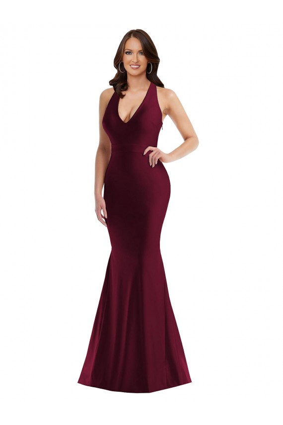 Affordable Plunge Neckline Cutout Low Back Silky Satin Mermaid Prom Dress