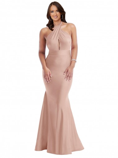 Affordable Criss Cross Halter Open Back Silky Satin Mermaid Prom Dress