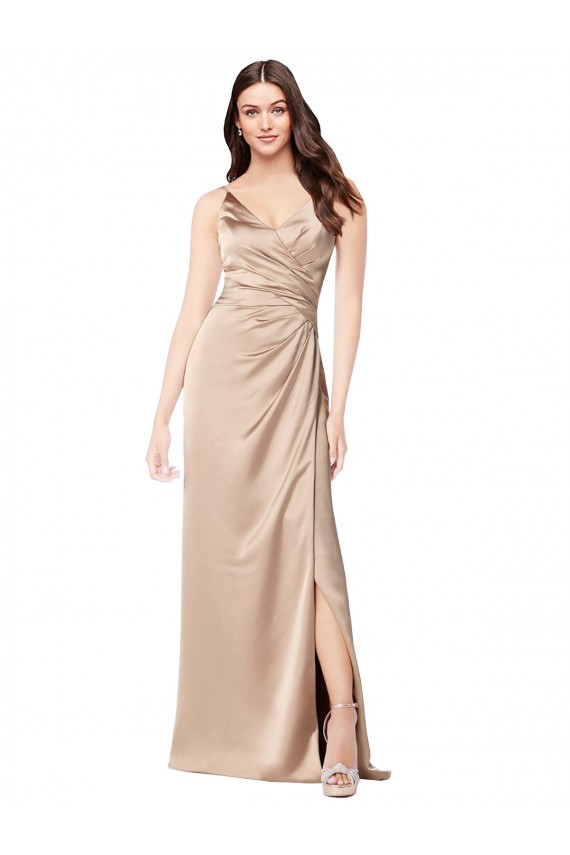 Affordable Silky Satin Prom Dress with Draped Surplice Bodice