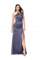 Affordable Fit and Flare Silky Satin Prom Dress