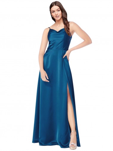 Affordable Cowl Neck Salky Satin Prom Dress