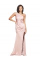 Affordable Full Length Ruched Silky Satin Prom Dress with Low Back and High Split