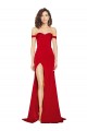 Affordable Off the Shoulder Sweetheart Bustier Style Silky Satin Prom Dress with Side Split