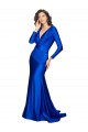 Affordable Deep V-Neck Long Sleeves Silky Satin Prom Dress