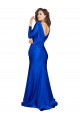 Affordable Deep V-Neck Long Sleeves Silky Satin Prom Dress