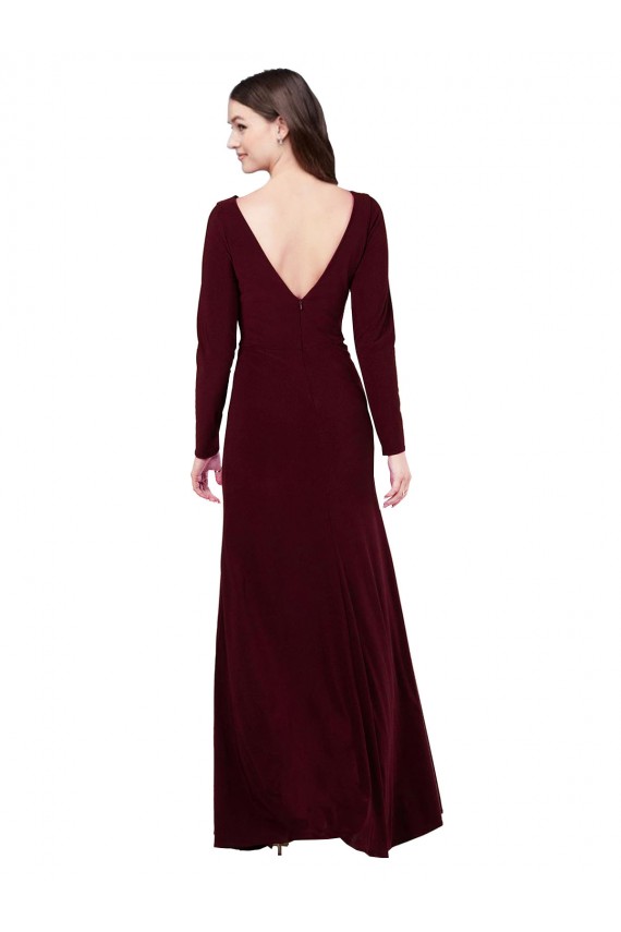 Affordable Long Sleeves Spandex Prom Dress with Front Slit