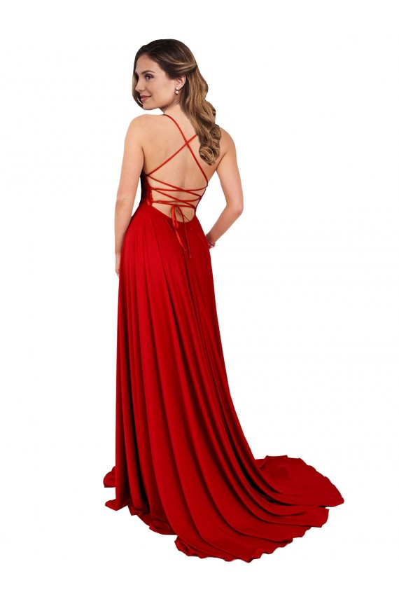 Affordable Lace Over Bodice Long Spandex Prom Dress with Slit