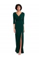 Affordable Floor Length 3/4 Sleeves V-Back Draped Wrap Maxi Spandex Prom Dress