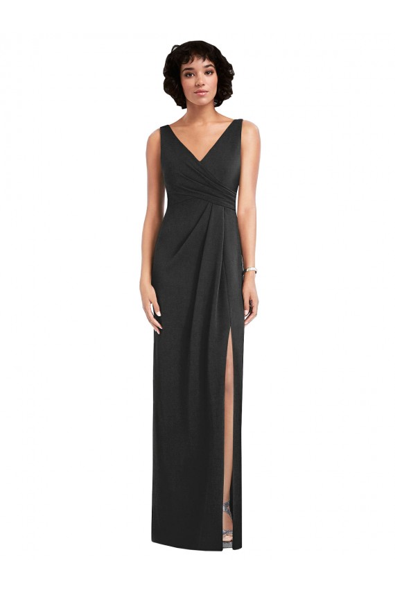 Affordable Draped Wrap Maxi Spandex Prom Dress with Front Slit