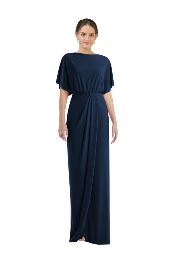 Affordable Open Back Short Sleeves Draped Tulip Skirt Maxi Spandex Prom Dress