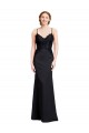 Affordable Long Chiffon Prom Dress with Lace Bodice and Curved V-Neckline