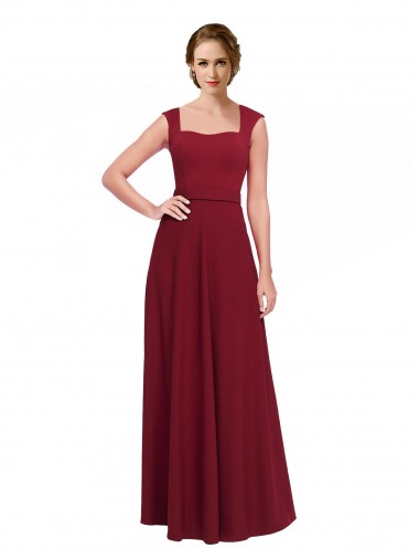 Affordable Square Neck Subtle Cap Sleeeves Crepe Prom Dress