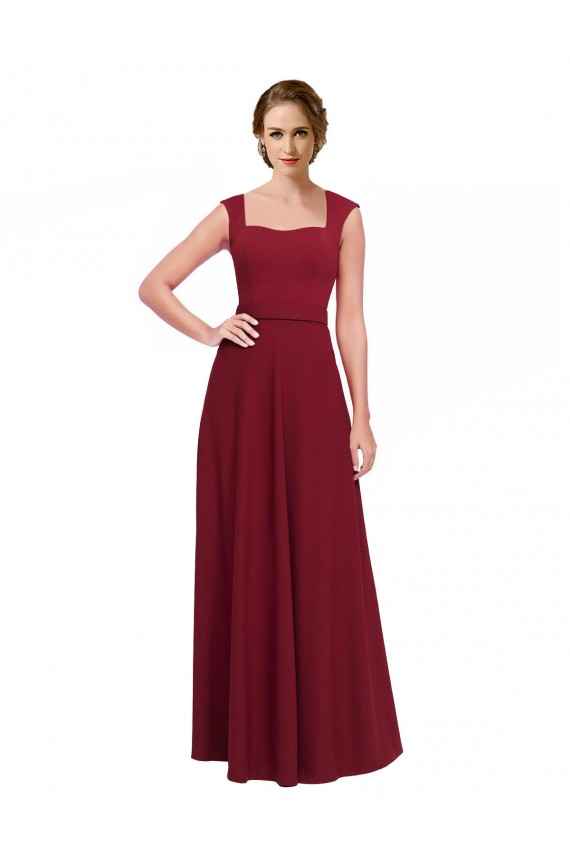 Affordable Square Neck Subtle Cap Sleeeves Crepe Prom Dress