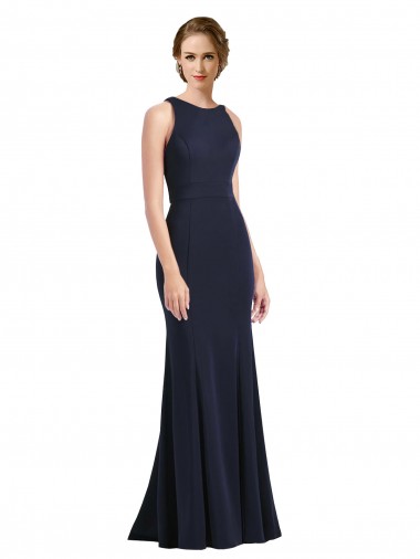 Affordable High Neck Sheath Long Crepe Prom Dress
