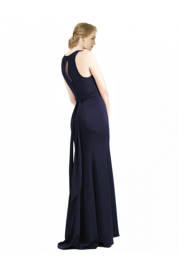 Affordable High Neck Sheath Long Crepe Prom Dress