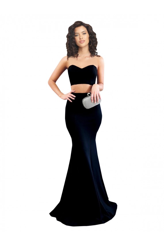 Affordable Two Piece High Neck Crepe Prom Dress