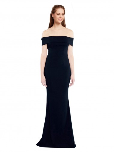 Affordable Off the Shoulder Fitted Crepe Prom Dress with Back Cut Out