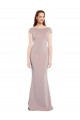 Affordable Boat Neck Cap Sleeve Crepe Prom Dress with Plunging Tie Back