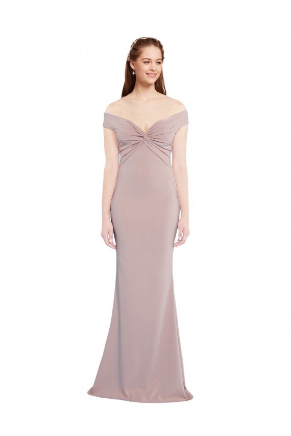 Affordable Knotted Off the Shoulder Crepe Prom Dress with Cut-Out Back