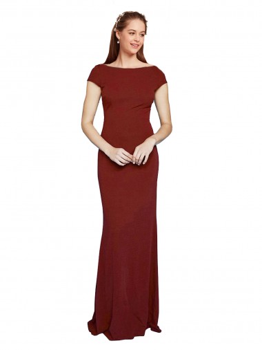 Affordable Cap Sleelves Mermaid Crepe Prom Dress Keyhole Back