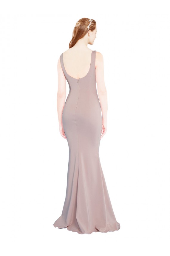 Affordable Sleeveless Scoop Neck Fully Lined Crepe Prom Dress
