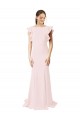 Affordable Low V-Back Long Mermaid Crepe Prom Dress with Ruffled Sleeves