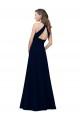 Affordable High Neck Crepe Prom Dress with Pleats and Keyhole Back