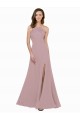Affordable High Neck Crepe Prom Dress with Pleats and Keyhole Back